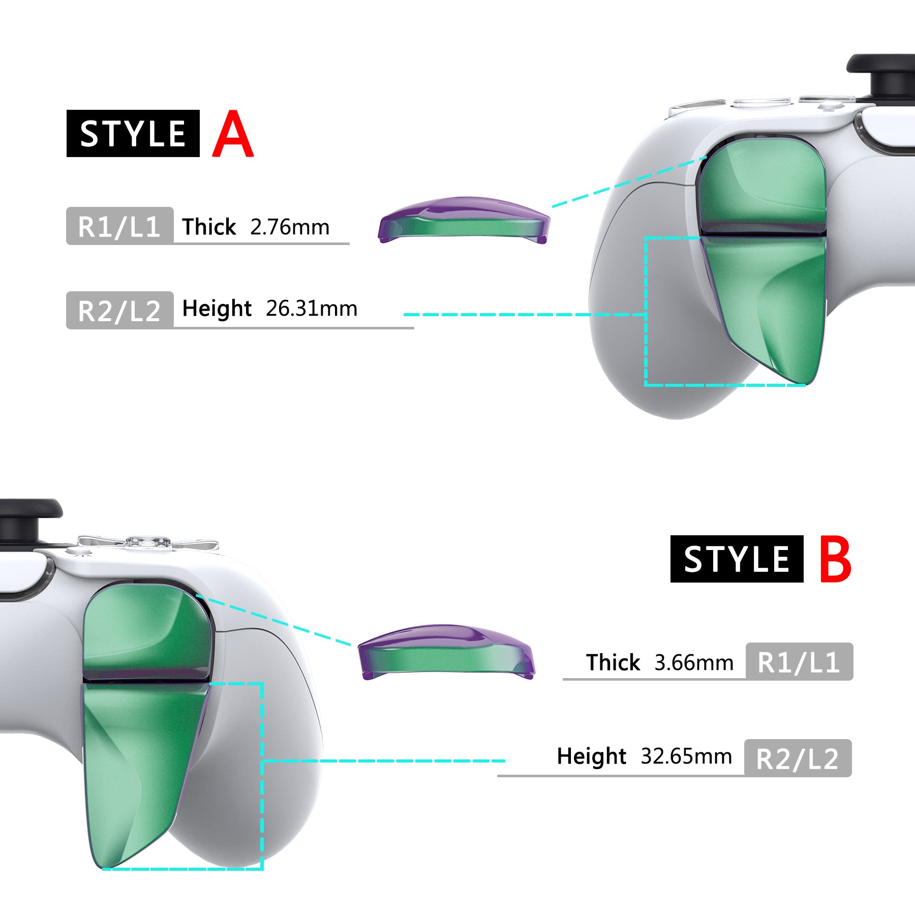 PlayVital PS5 Controller Trigger Extenders - Style A and B