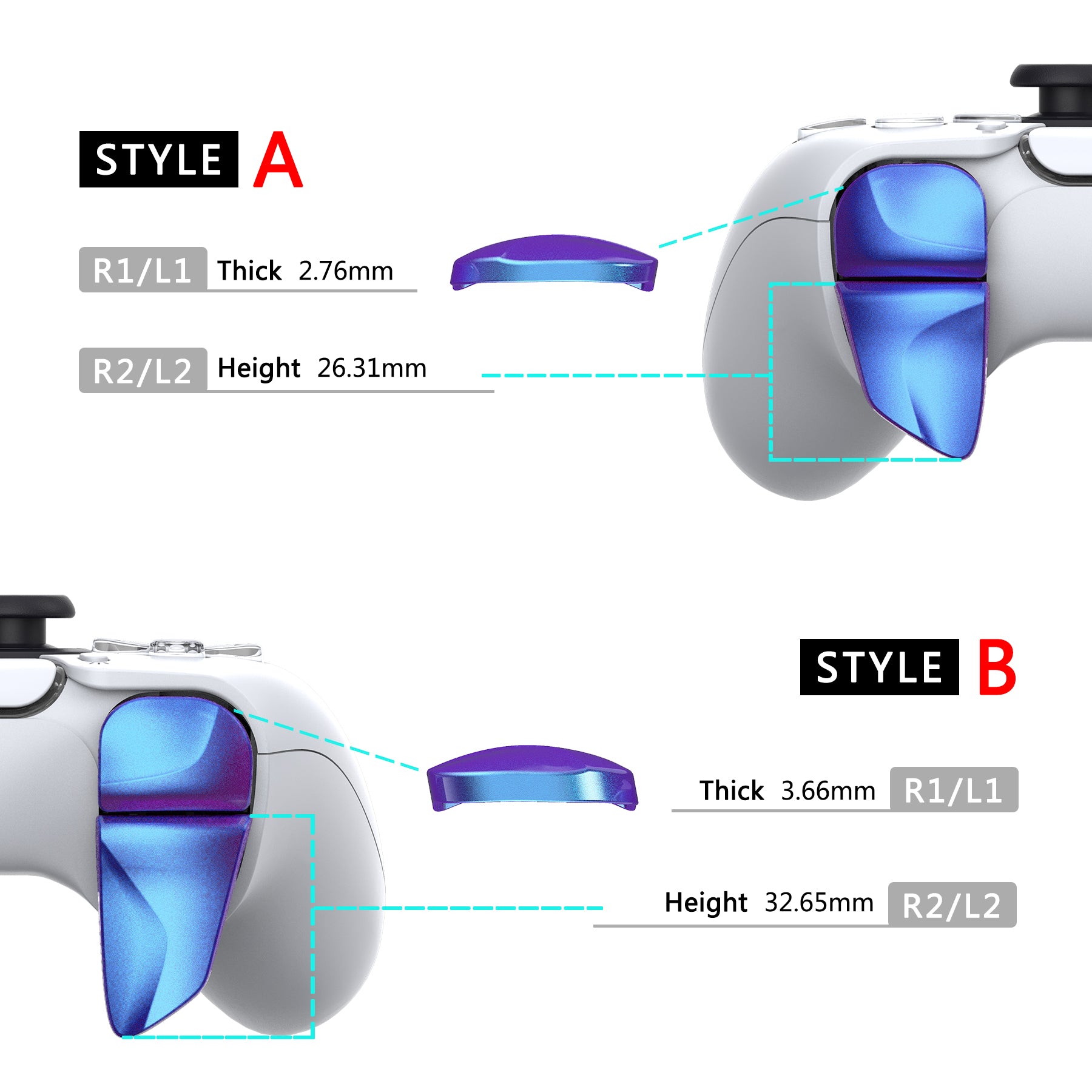 PlayVital PS5 Controller Trigger Extenders - Style A and B