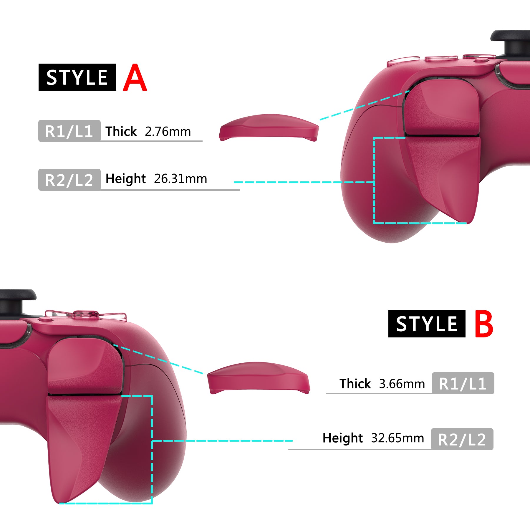 PlayVital PS5 Controller Trigger Extenders - Style A and B