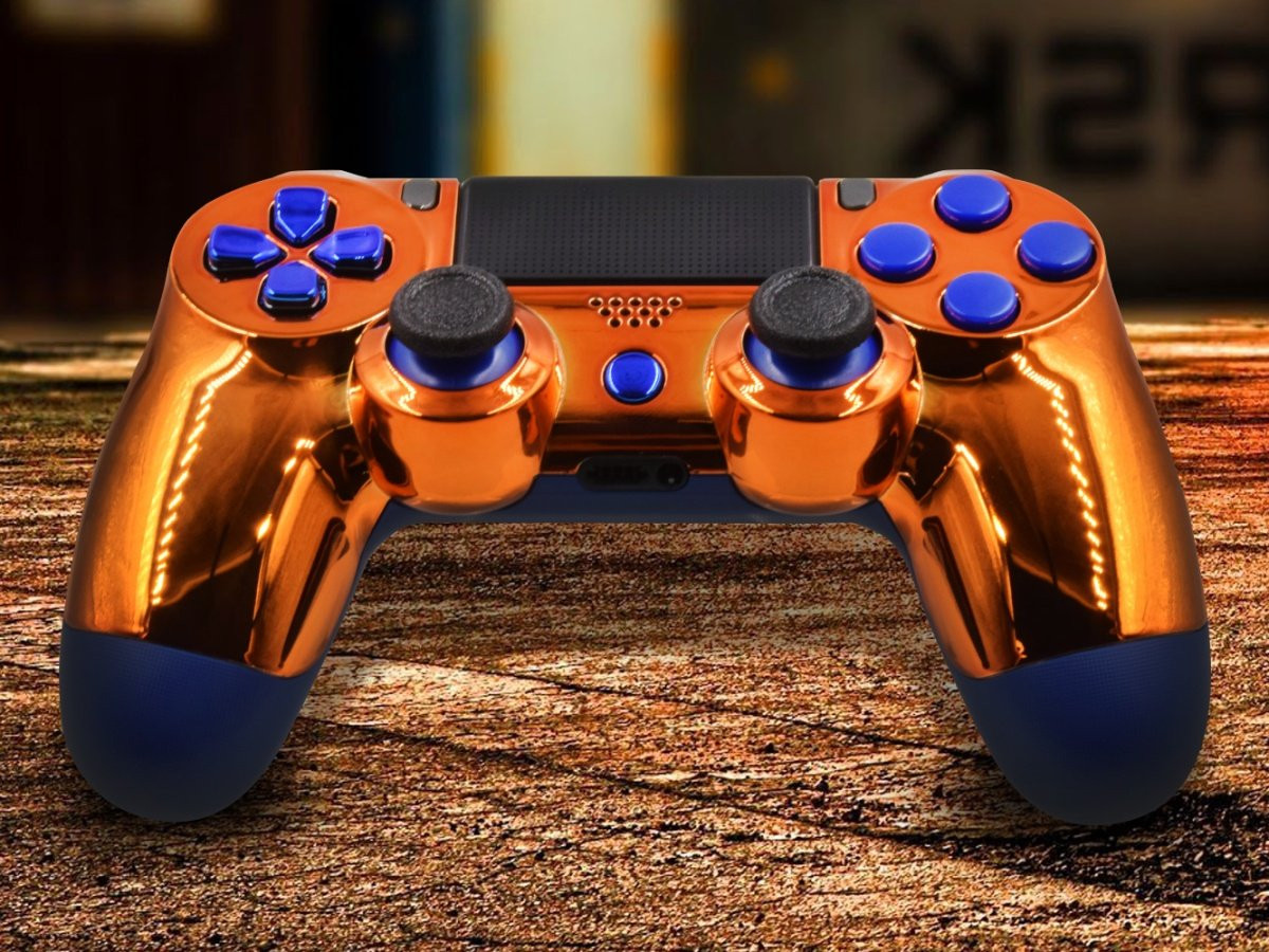 Chrome Orange Custom PS4 Pro Controller With Blue Accents